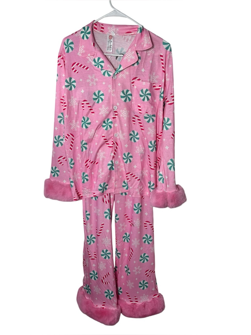 Mia Belle girls small mommy and me pajamas peppermint candy dream furry cuff new